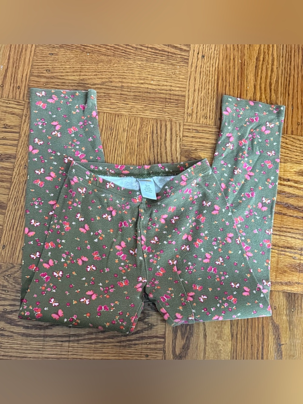 Gymboree Olive Green Leggings with Pink Floral Print